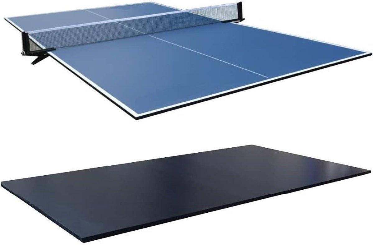 Tafeltennis Afdekplaat - Dubbelzijdige Plaat - Tafel Om Bouwen - Inclusief Net - 213 x 122 cm - Zwart Blauw