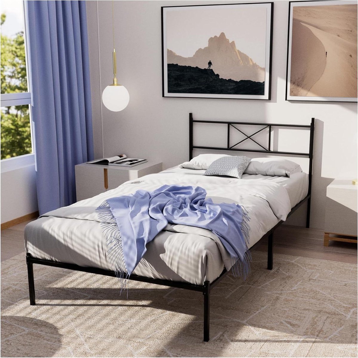Bedframe met Lattenbodem - Metalen Bed - Slaapkamer Organiseren - Veel Opbergruimte - 90x190 cm - Zwart