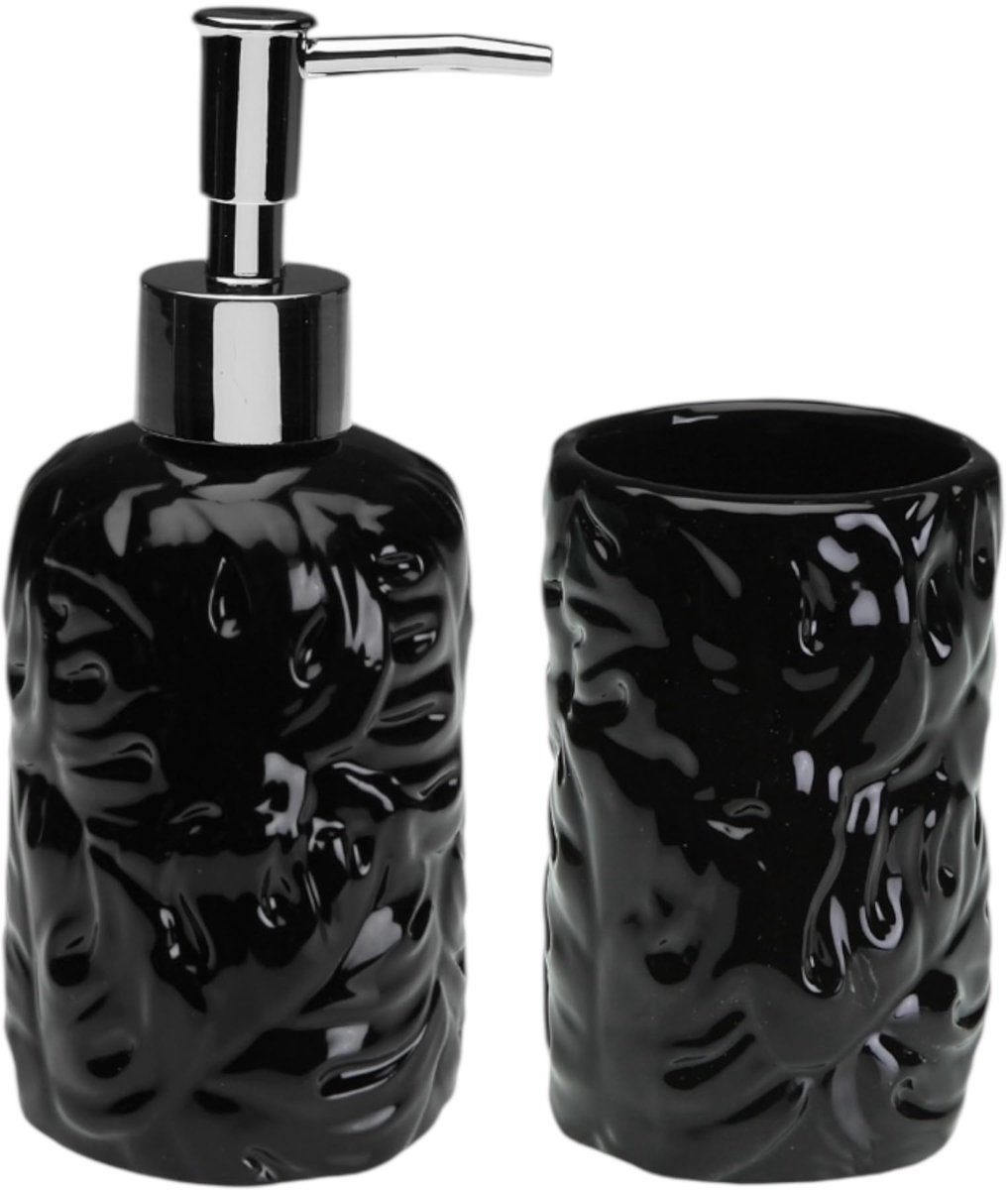Tandenborstelbeker, modern design van keramiek voor elegante badkamer, oplaadbaar, verkrijgbaar in zwart of wit (zwart)