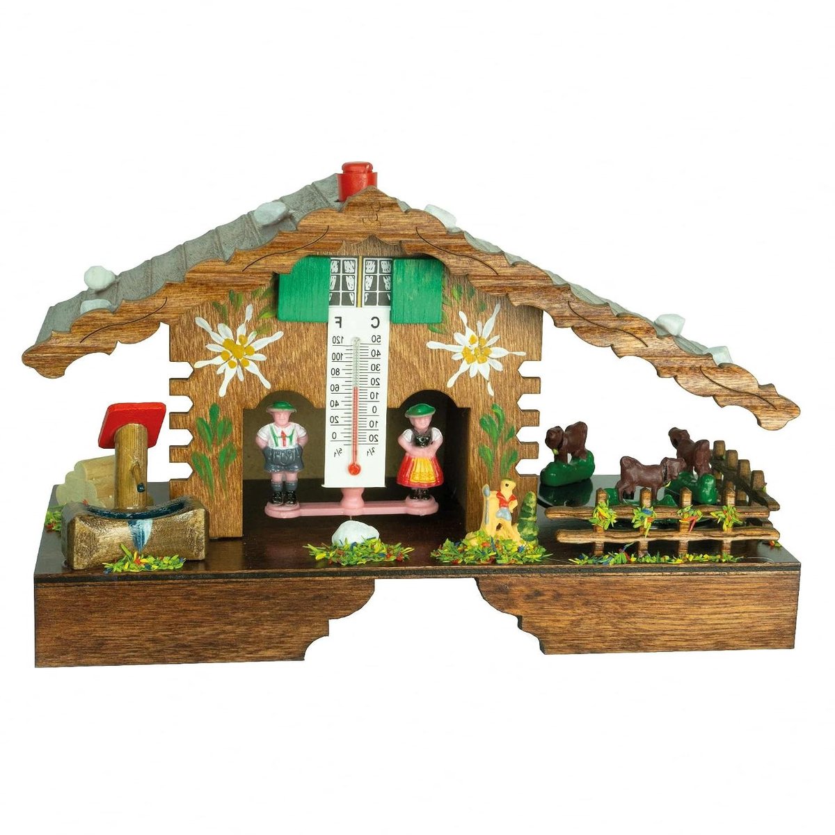 Weerhuisje met draaiende koeien - Weerhuisje thermometer - Weersvoorspelling thuis - Gemaakt van hout