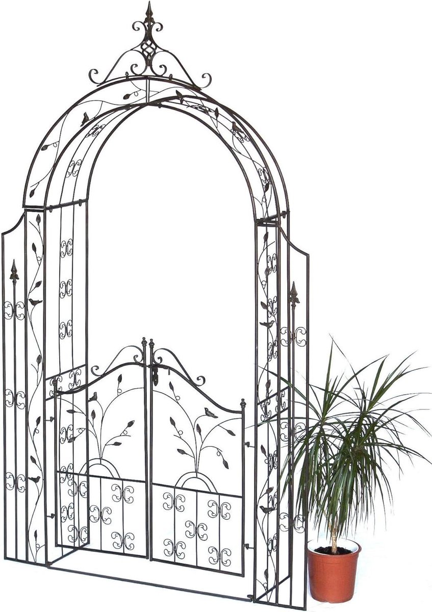 Rozenboog met poort - Tuinpoort boog ijzer - Tuin decoreren - Handgemaakt smeedijzer - 250 cm hoog - Antiek