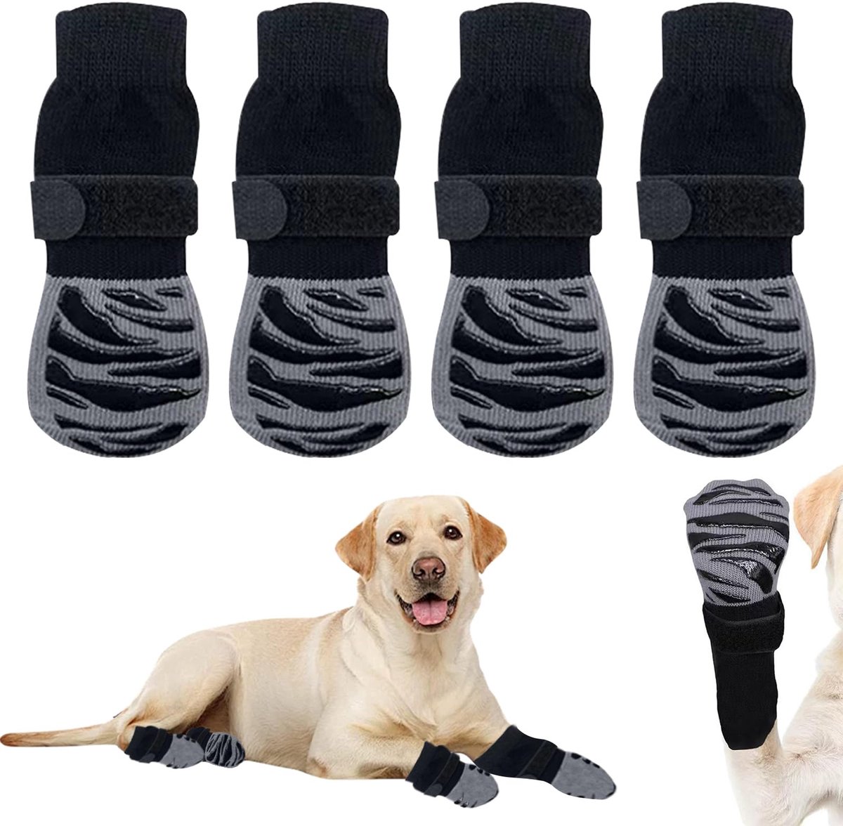 2 paar antislip hondensokken, hondenschoenen met handgrepen sterke tractie, hondenlaarzen voor gewonde poten, hondenpootbeschermers, hondenklauwsokken voor senioren honden, hardhouten vloeren,