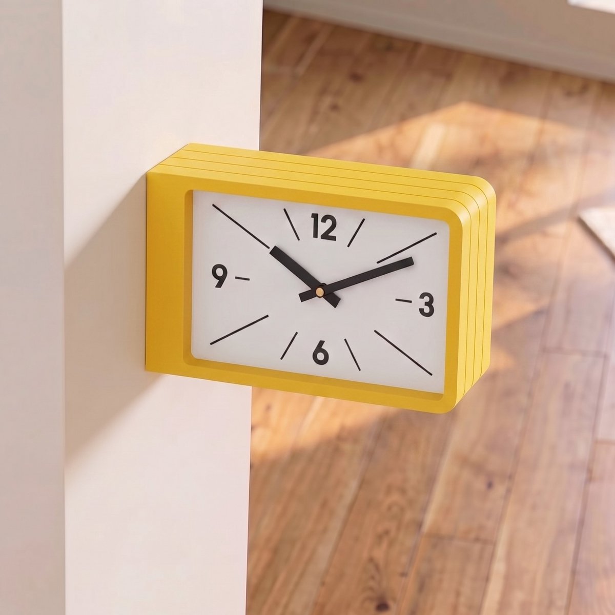 Moderne Dubbelzijdige Wandklok & Tafelklok – Minimalistische Stationsklok | Geel