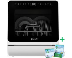 Ventux Mini Vaatwasser met Waterreservoir - 4-6 Couverts - 8 Programma's - Vrijstaande Vaatwasser - Mini Afwasmachine met UV-sterilisatie - Camping - Wit