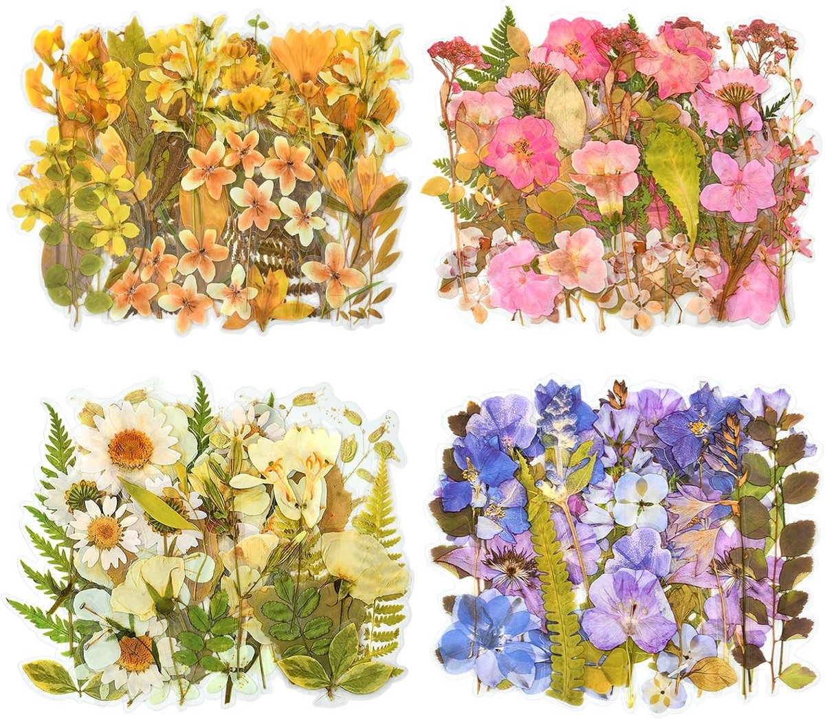 Transparante bloemenstickers set van 160 stuks - zelfklevend - geperste bloemen - ideaal voor creatieve projecten - ShopVlot