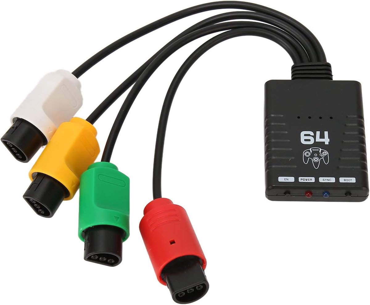 SnelShoppen - Draadloze Controller Adapter voor 4 Spelers, Bluetooth Multiplayer Converter voor N64 Console, Kleurcoded Plug Connectors, LED Indicator