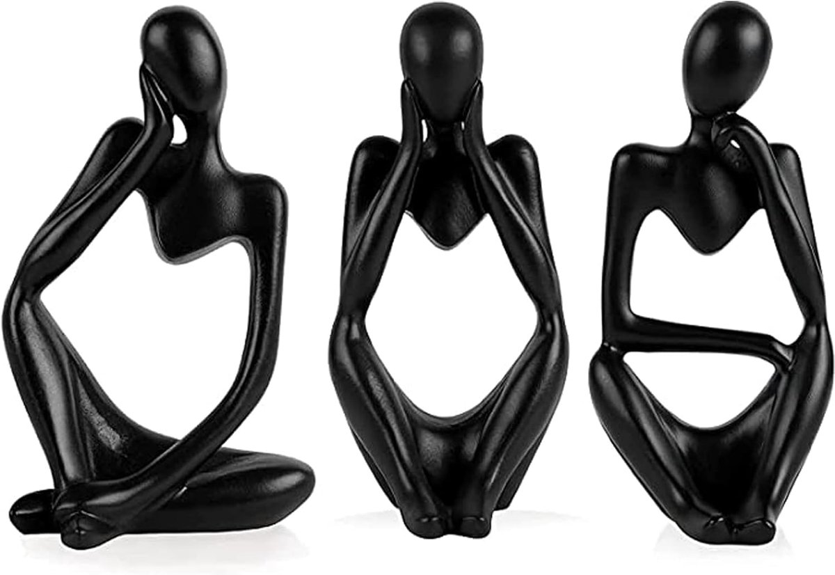 SnelShoppen - 3 Stuks Denkers Beelden Decoratie, Abstracte Beeldhouwkunst Hars Sculptuur Figuren, Moderne Decoratie voor Woonkamer Boekenplank Slaapka