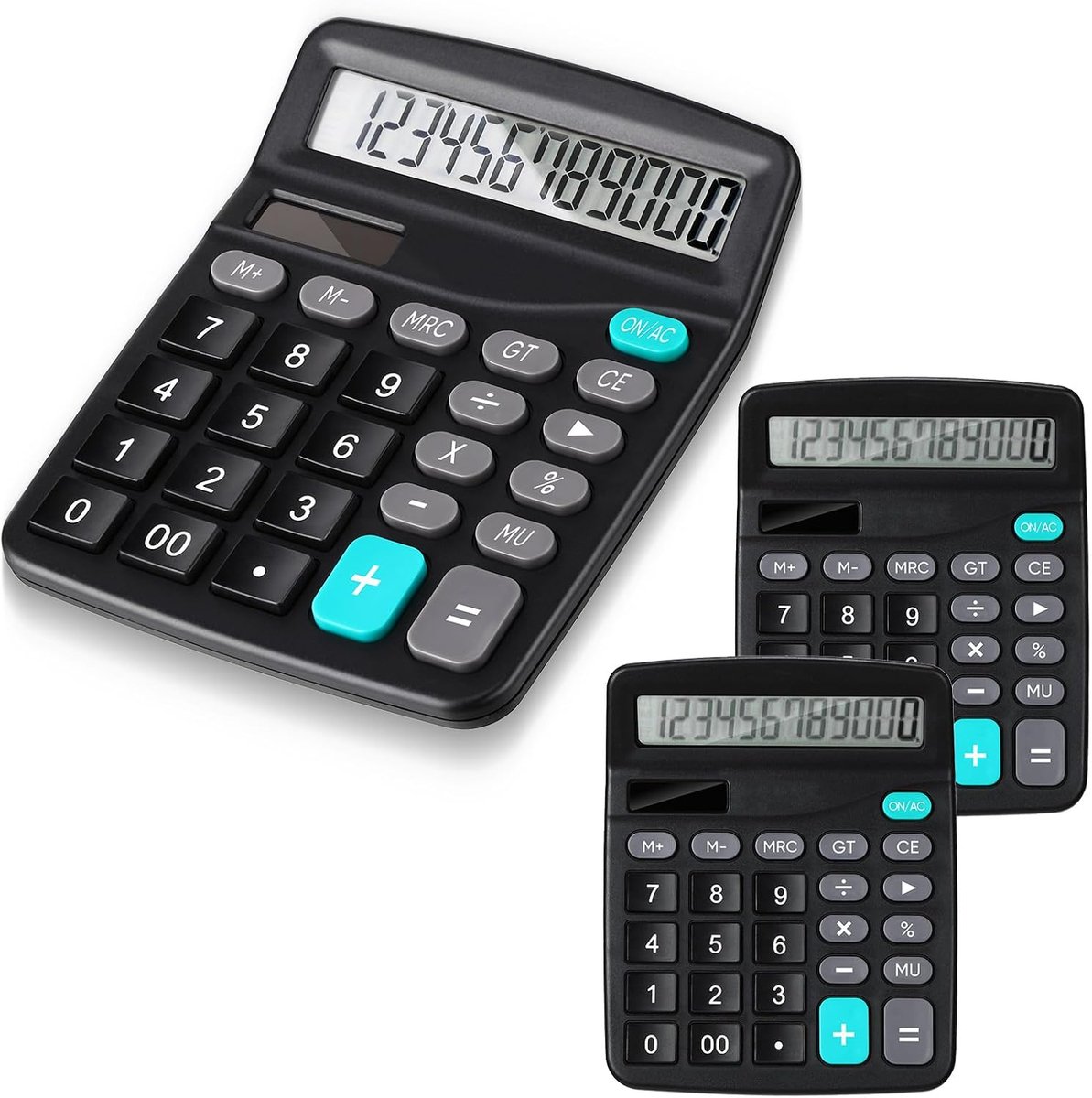 Weewooday 3 Pack Black Desk Calculator, 12 Digit Calculator with Large LCD Display and Sensitive Button, Solar Power - ShopVlot