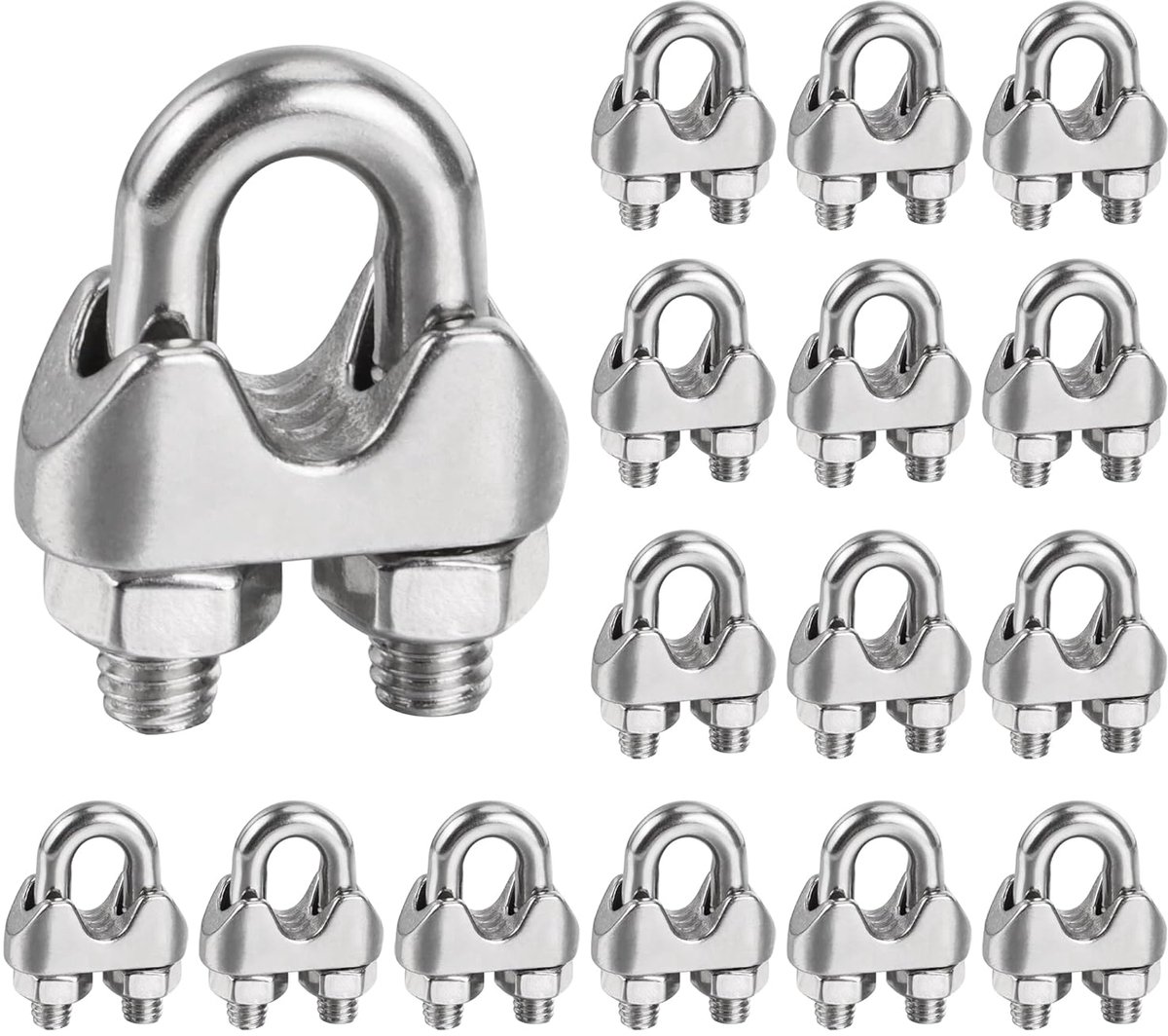SnelShoppen - 16Pcs U Beugels Kabelklemmen voor M6 Touw - RVS 304 Duurzame Rope Clips Geschikt voor Bevestiging in Constructie, Industrie en Professio