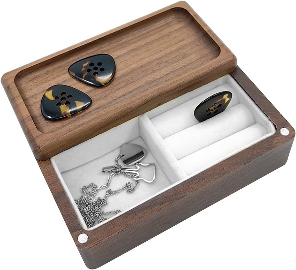 Musiin Luxury Walnut Wood Guitar Pick Holder - Sturdy Guitar Pick Storage Box Display Case Jewelry Box for Men Women - ShopVlot