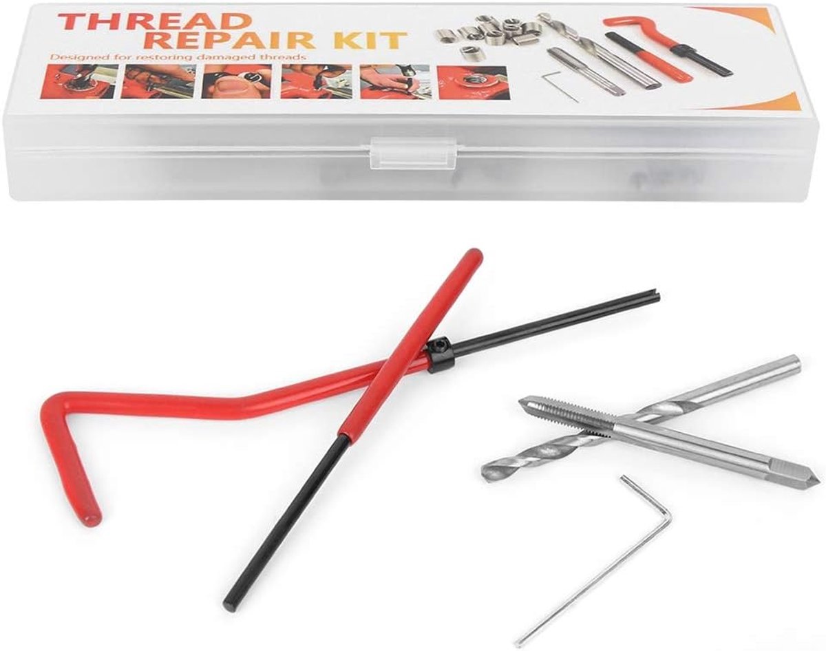 SnelShoppen - M4 Draadreparatieset 25 Stuks - Transparante Plastic Doos - Geschikt voor Staal en Non-ferro Legeringen - M4 Reparatiekit voor Bewerking