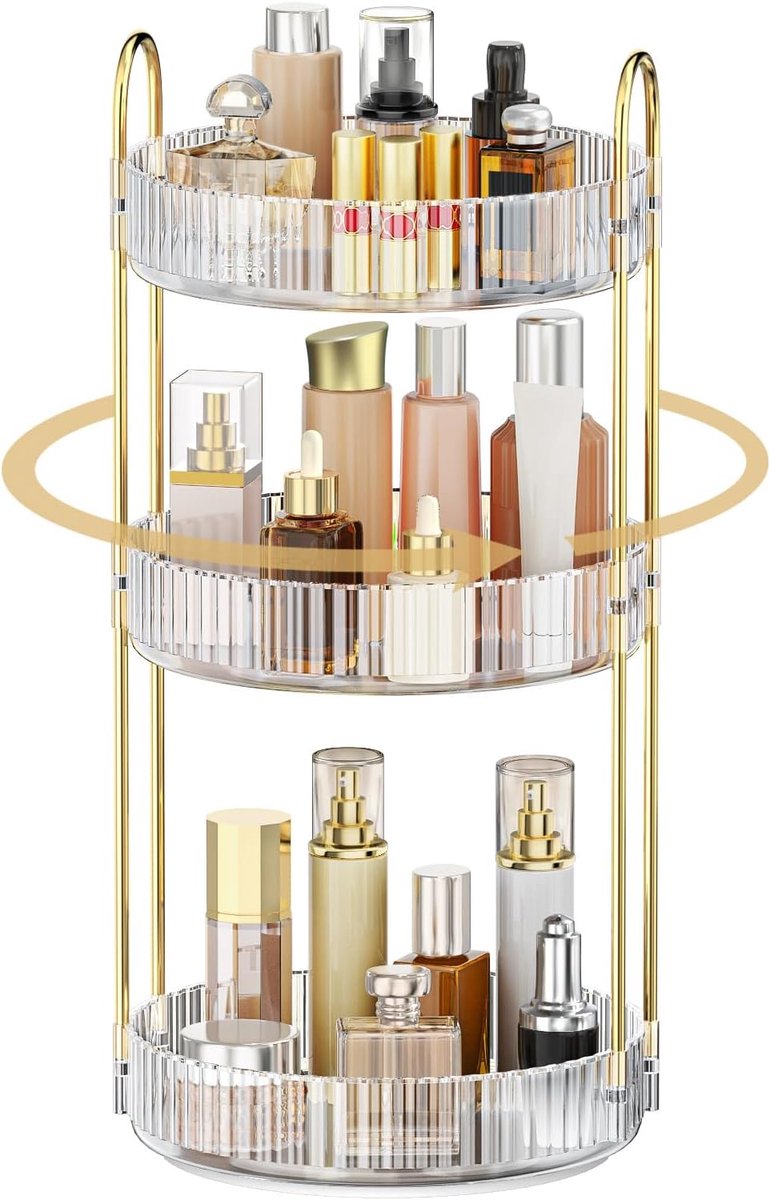 SnelShoppen - 360° Rotating Makeup Organizer - 3 Laags Verstelbare Parfum Organizer voor Dressoir - Multifunctionele Draaibare Cosmetica en Huidverzor
