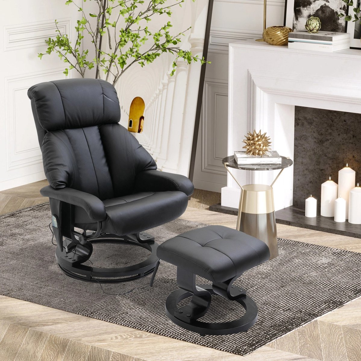 COVREO Relaxfauteuil 76x80x102 cm zwart, kunstleer met voetenbank