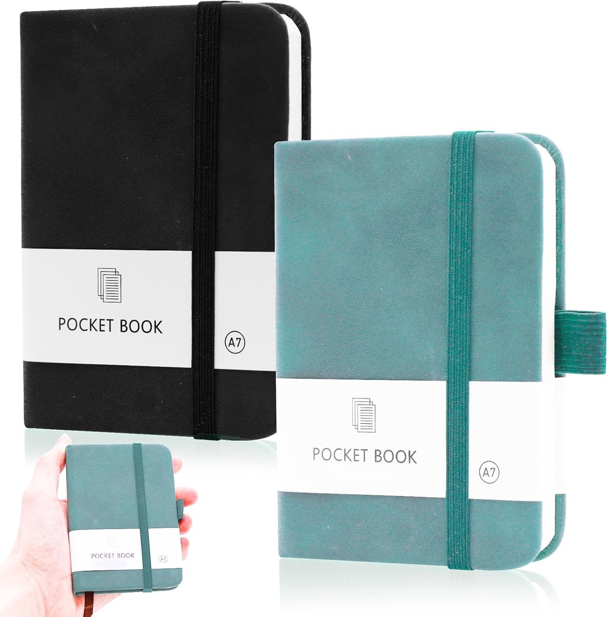 SnelShoppen - A7 Notitieboek, 2 Stuks, Mini Notepad met Elastische Sluiting en Pen Houder, Notebooks met 200 Pagina's voor School, Werk, Reizen (Licht