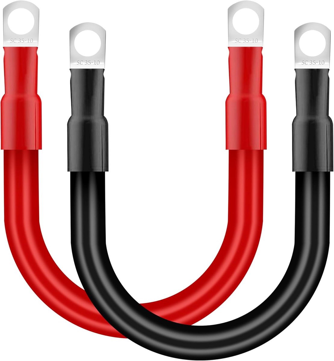SnelShoppen - Accukabel 35 mm² 30 cm Inverter Kabel 2 AWG 12 V Accukabel met M10 Oogogen voor Truck, Auto, Motor, Zonne-energie, Rood/Zwart, Set van 2