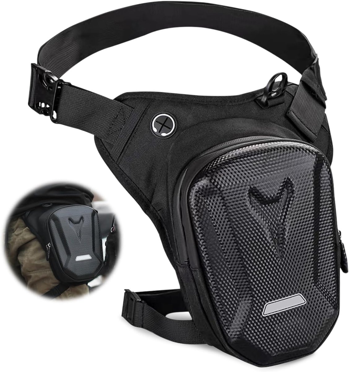 SnelShoppen - Motorfiets Heuptas, Waterproof Hard Shell Been Tas, 2-in-1 Ontwerp voor Mannen en Vrouwen, Zwart