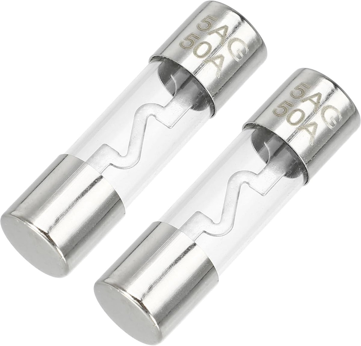 Pack of 2 50A Universal AGU Glass Fuses - Car Fuses to Protect Power Supply - Metal, Silver - ShopVlot