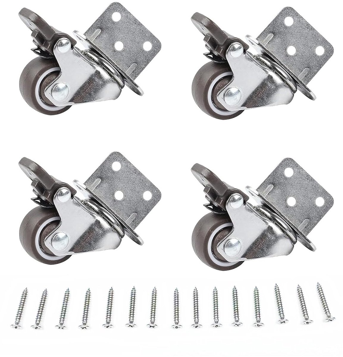 JCAKES 4 Swivel Castors for Furniture with Brake Furniture Castors, 3.2 cm, Low Noise Rubber Casters, L Mounting - ShopVlot