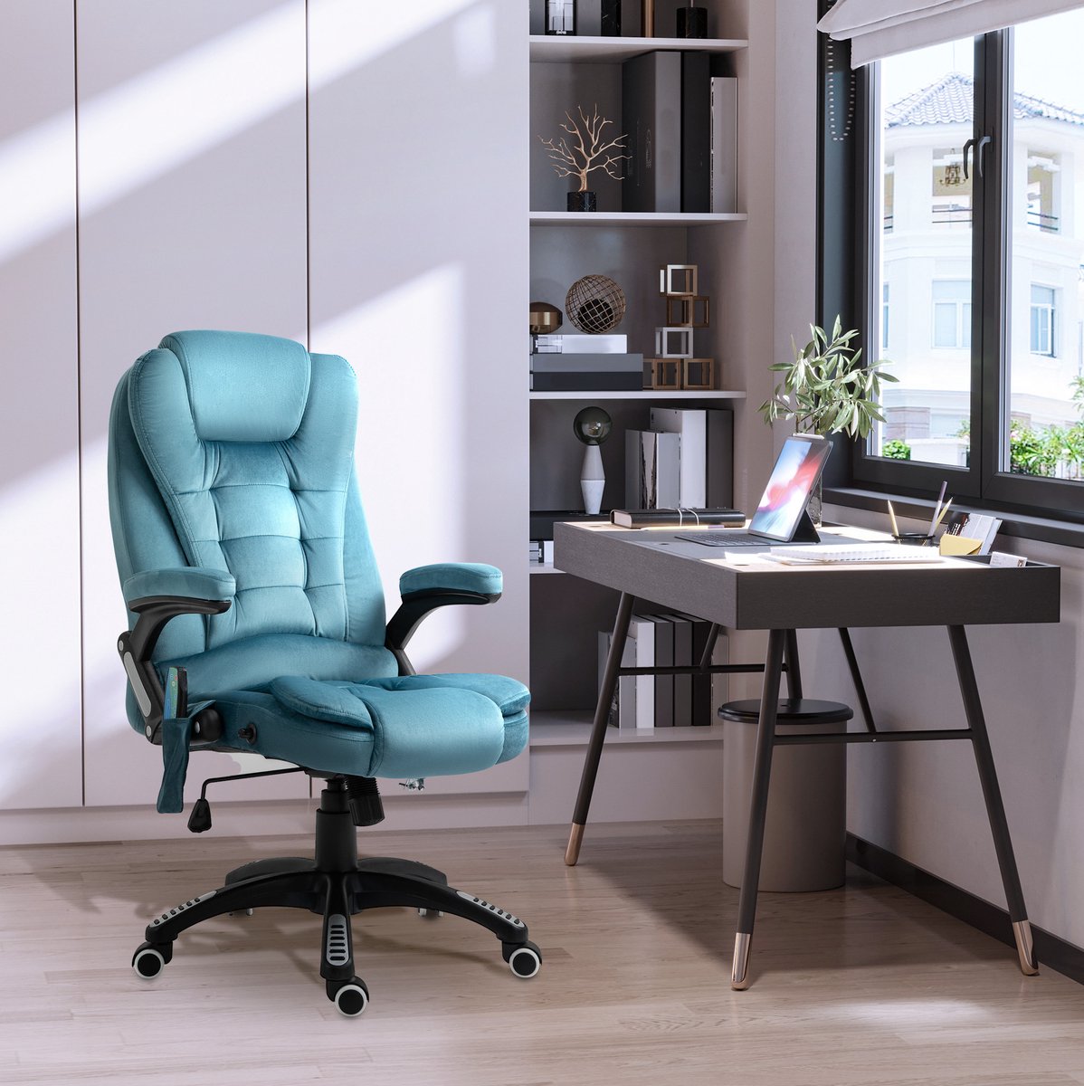 COVREO Bureaustoel 68x72x120 cm blauw, polyester met massage en warmte
