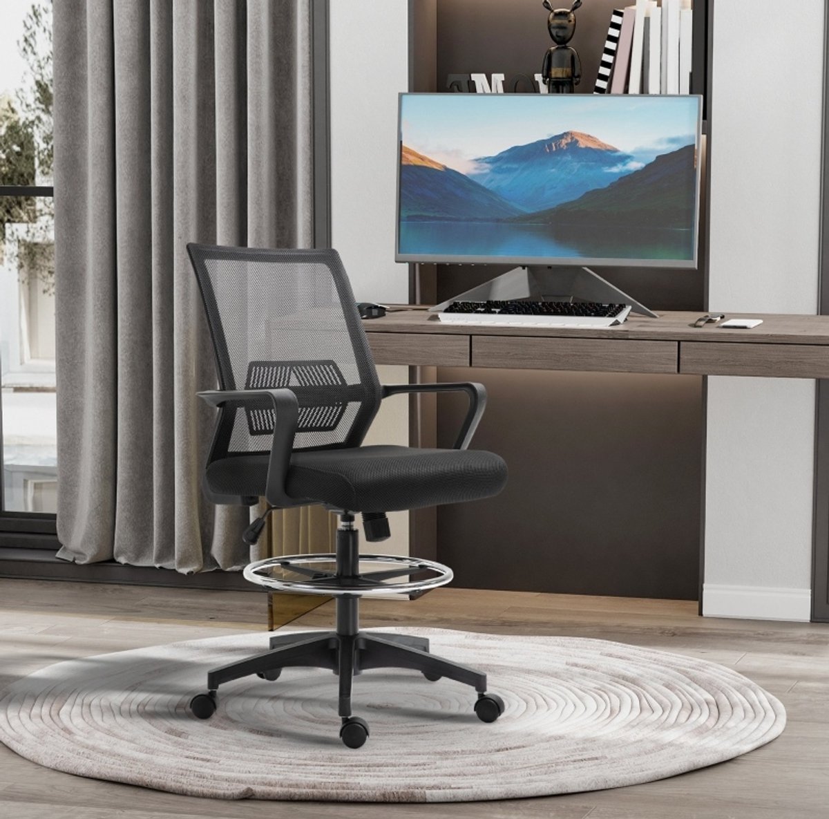 COVREO Bureaustoel 64 x 59 x 124 cm zwart, kunststof met netrug en wielen
