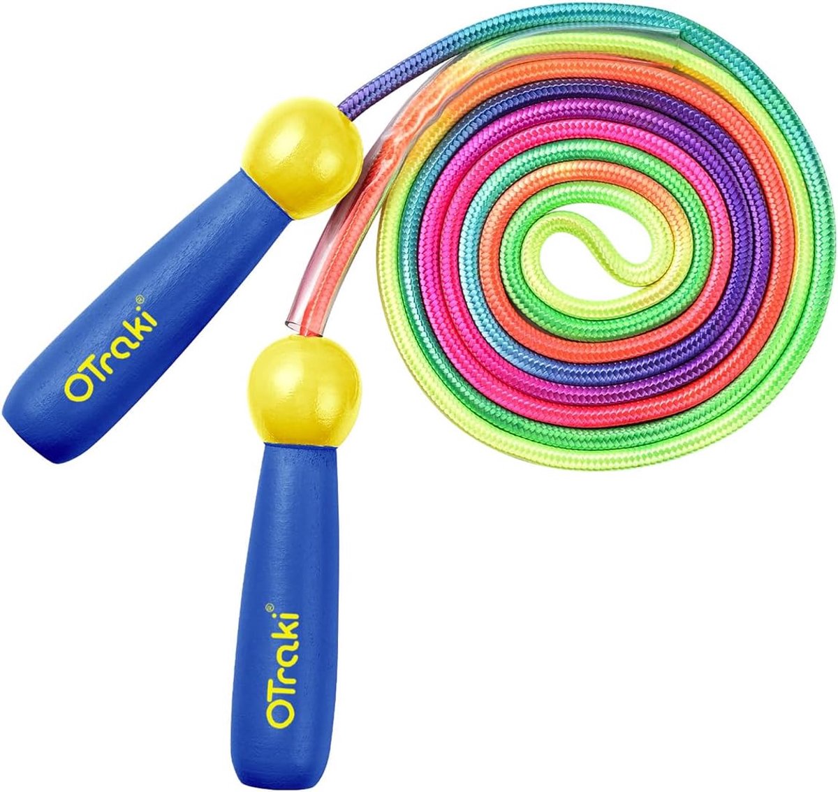 Regenboogspringtouw voor kinderen 2,5 m - verstelbare houten handvatten - blauw - bevorderlijk voor coördinatie - ShopVlot