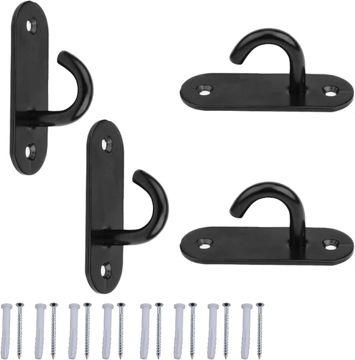 Haken, haken van roestvrij staal, 10 cm, zwart, bevestigingshaken, open haken, ovaal, opbergplaat, voor het ophangen van lampen, plafondventilatoren, plantenmand