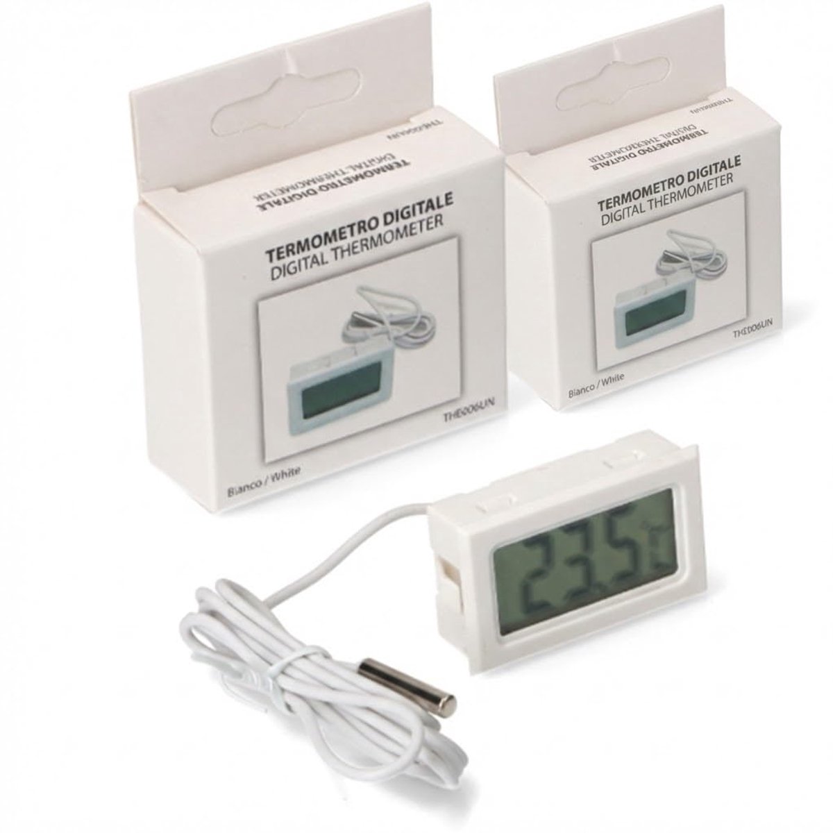 SnelShoppen - 2 Digitale Thermometers Set -50°C tot +70°C, Koelkast en Vriezer Thermometer met LCD Scherm, Compact en Nauwkeurig
