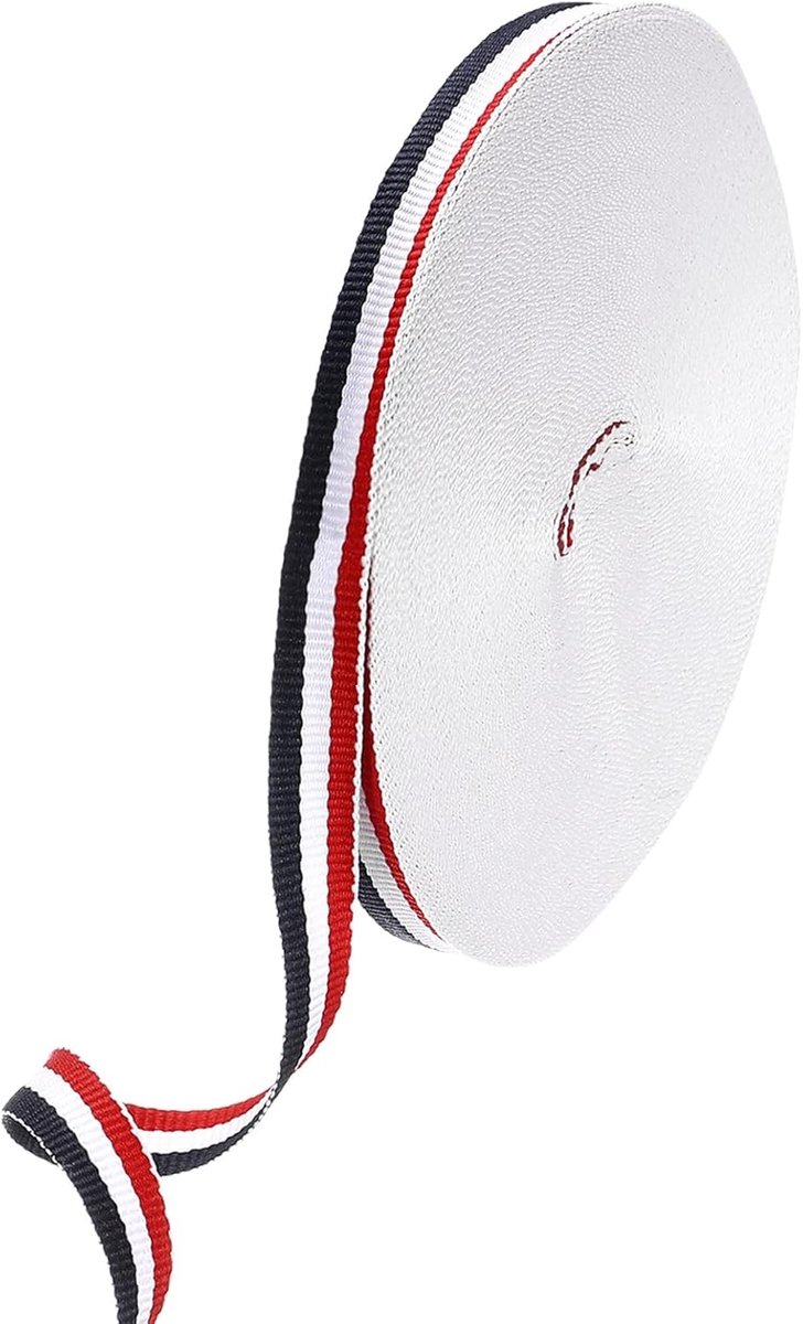 METERXITY Streeplint (3/8 inch x 25 yards, rood/wit/donkerblauw) polyester streep grosgrain stoffen lint, toepassen op geschenkverpakking/bruiloft decor/ambachtelijke wrap