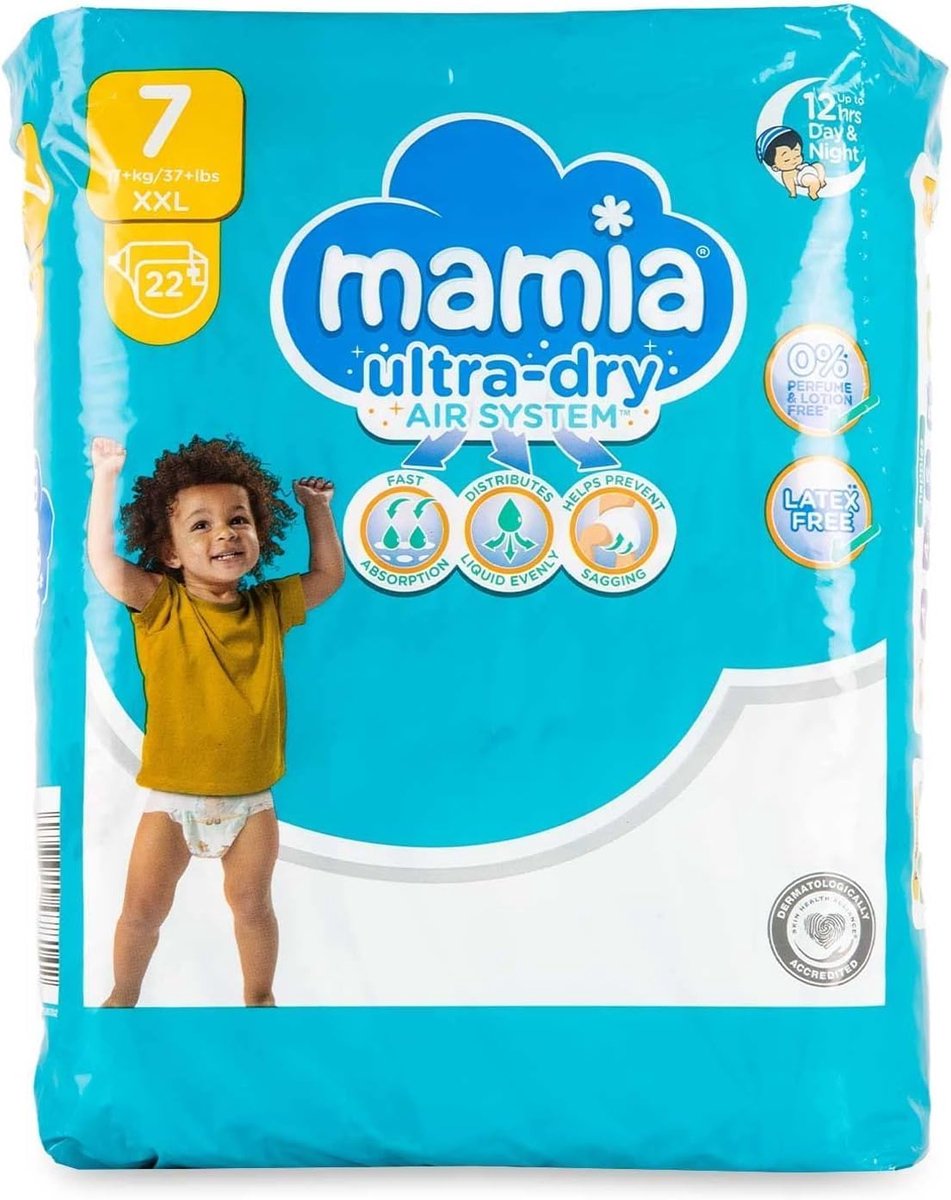 SnelShoppen - T Mamia Luiers Ultra Droog Lucht Systeem 22 Stuks Maat 7 (XXL) - Zacht en Ademend voor Kinderen - Ideaal voor Dagelijks Gebruik