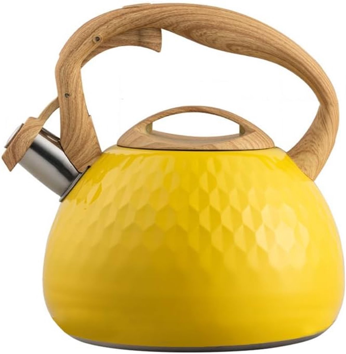 theepot met houtnerfhandvat, 2,8 liter fluitketel, geschikt voor gasfornuis, inductiekookplaat, duurzaam (blauw)