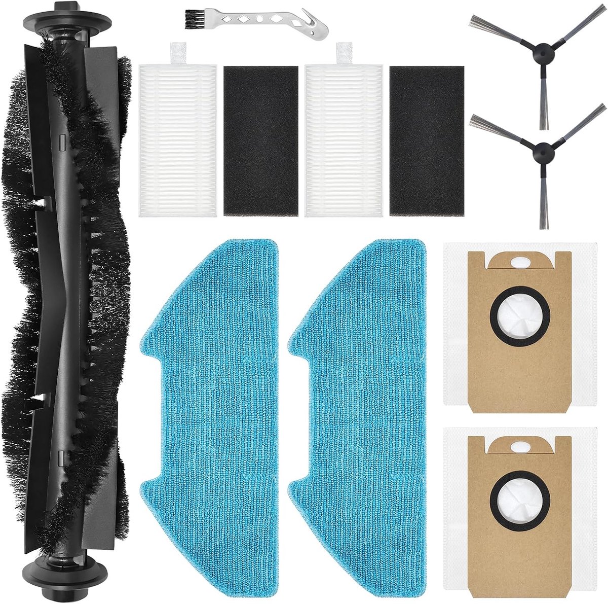 Accessoire-vervanging voor Redkey R10 stofzuigeronderdeel, 1 hoofdborstel, 2 reinigingsdoeken, 2 stofzakken, 2 zijborstels, 2 filters, 1 reinigingsborstel