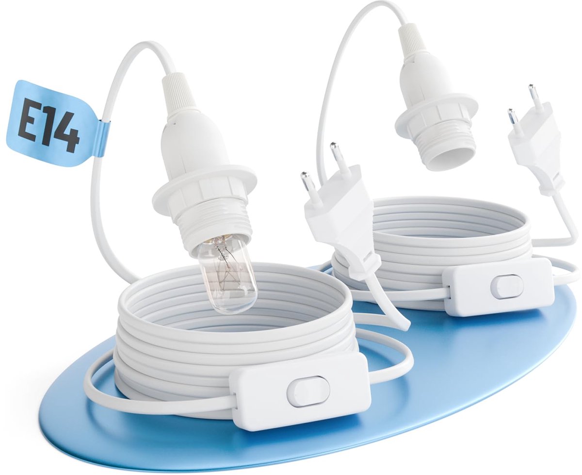 E14 Lampfitting met Kabel en Schakelaar Wit 3,5 Meter - Stekker Max. 60W 250V - Voor Kerstster