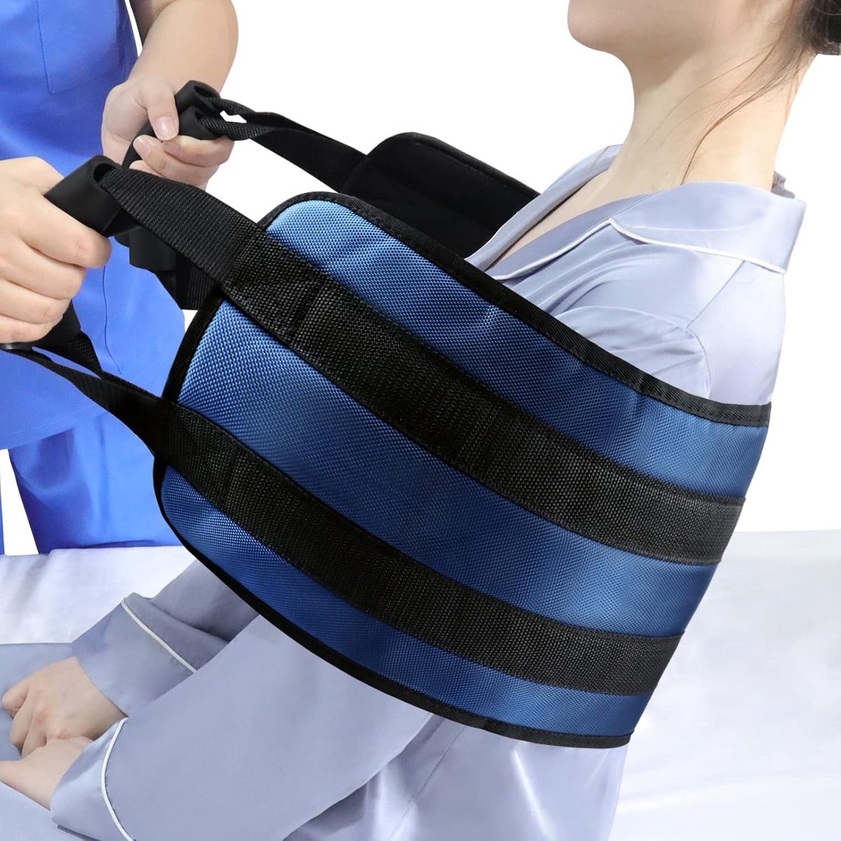 110 cm Transferriem voor patiënten, gewatteerd bedtransfer-zorggordel voor gehandicapten, ouderen, senioren, gewonden - Veilige draaihulp beweging uit auto, rolstoel, bed (Blauw)