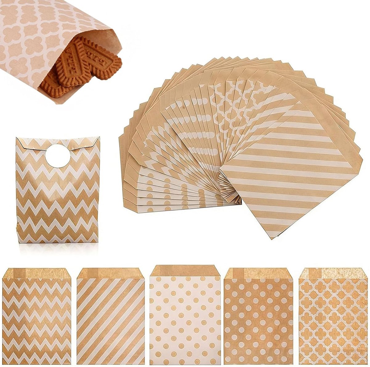 Cadeau van kraftpapier, Bruin, 13x18cm, Kraftpapier, 100 stuks | Snoepreep zakken, Zakken van kraftpapier, voor feestartikelen, sieraden, snoepjes, kerstkaarten