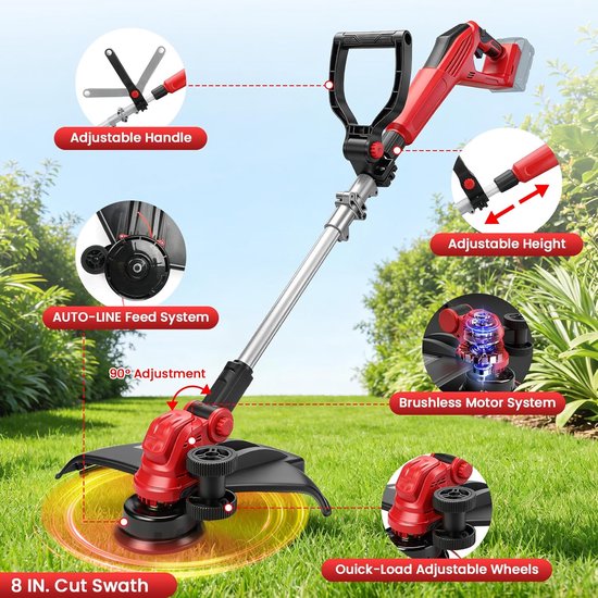 compatibel met Milwaukee 18 V accu, 5-in-1 borstelloze elektrische grastrimmer, 180° inklapbare 90° trimhoek voor het trimmen van gazon, tuin en struiken (zonder accu) van compatibel — afbeelding 2