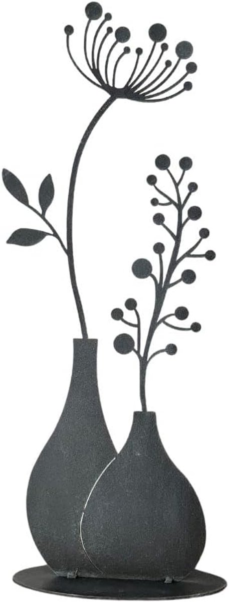 Stalen design, figuur bloem in vaas, grijs, 50 cm, paardenbloem, tuindecoratie voor buiten en binnen, tuindecoratie, lente, roestmetaal, roest buiten