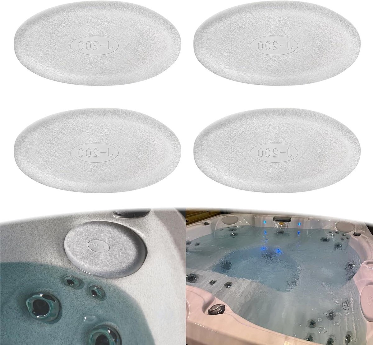 Spa Kussen Vervanging - Hoofdsteun Bubbelbad - Spa Onderhoud - Eenvoudige Installatie - 4 Stuks - Wit
