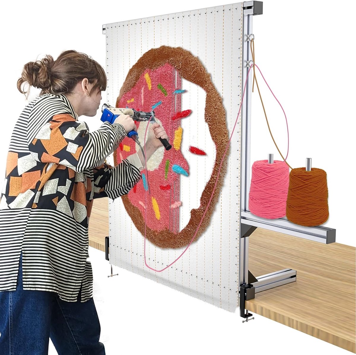Tuftingframe, 90 cm, tapijt-tuftset, aluminium metalen tuftframe voor tapijtproductie, primaire tufting-stofstandaard, tuftingstofset, tapijtframe voor tuftaccessoires