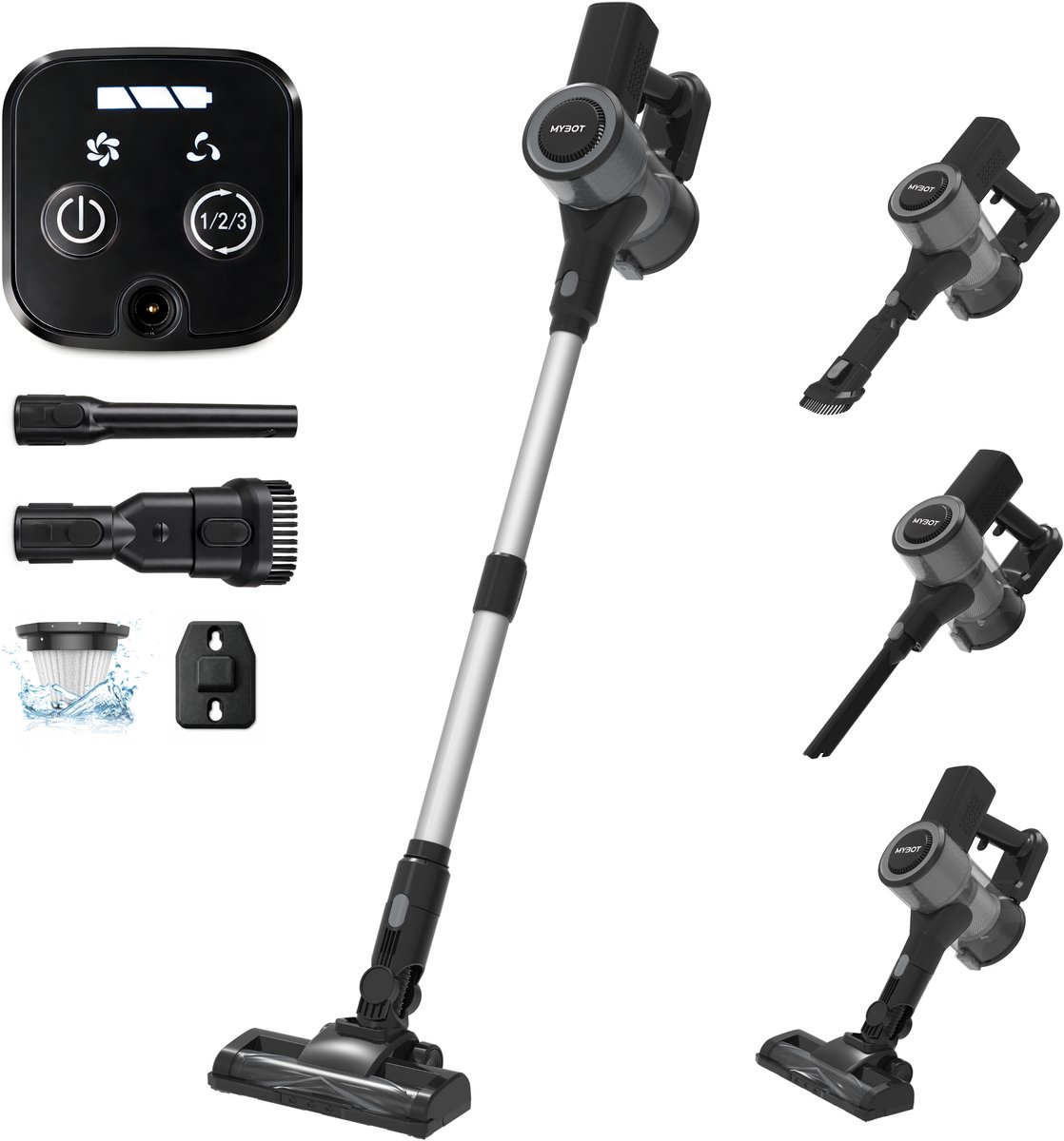 MYBOT E6 Essential - Steelstofzuiger - 250W - 20Kpa - 3 Zuigniveaus - Vacuum Cleaner - Steelstofzuiger Draadloos - Zonder Zak - Op Accu