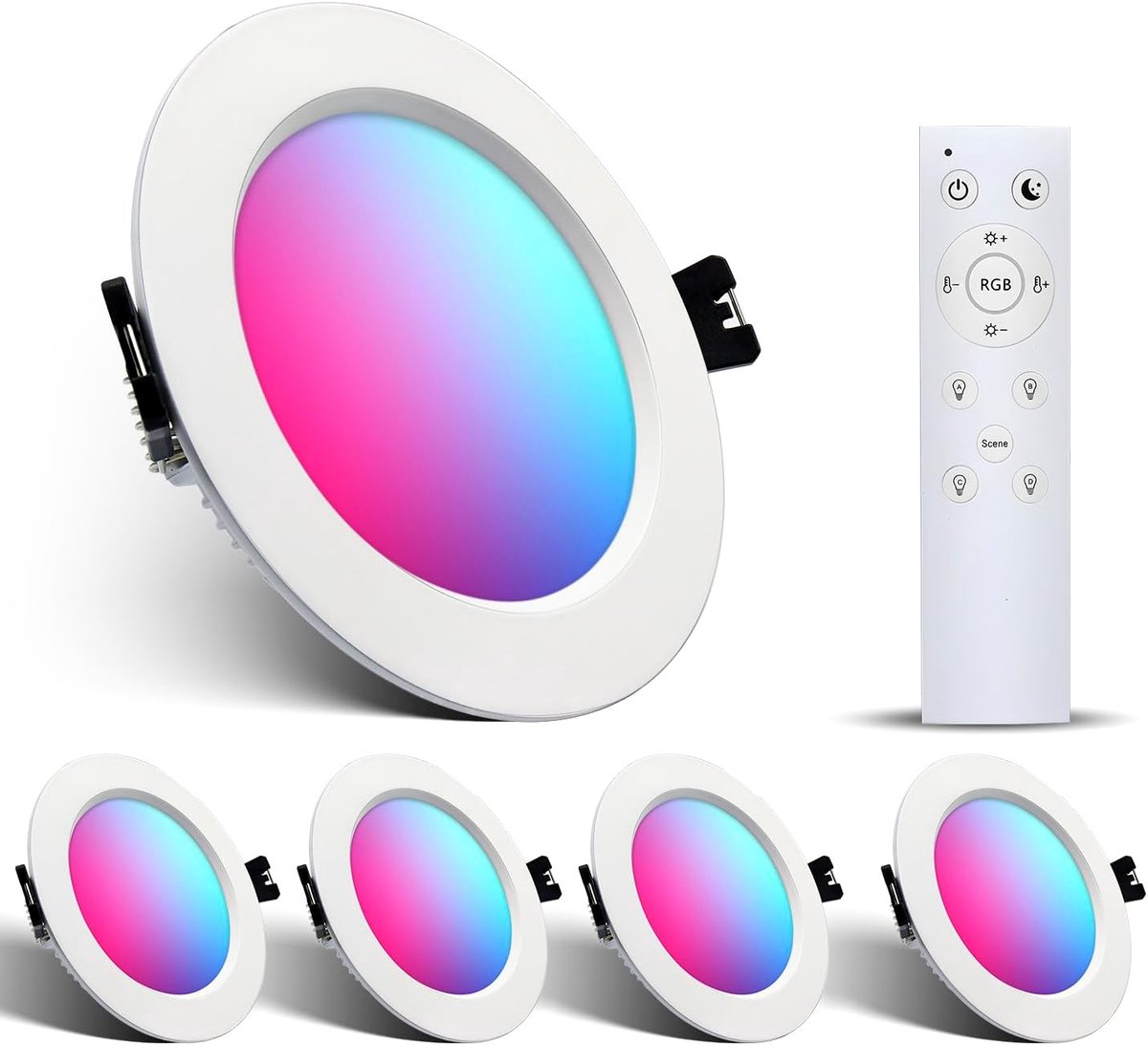 inbouwspot 230V RGBW,Dimbare APP Bluetooth inbouwspots warm en koel witte kleurverandering, 2700K-6000K, set van 4, 10W, aluminium, LED downlight voor badkamer woonkamer IP44