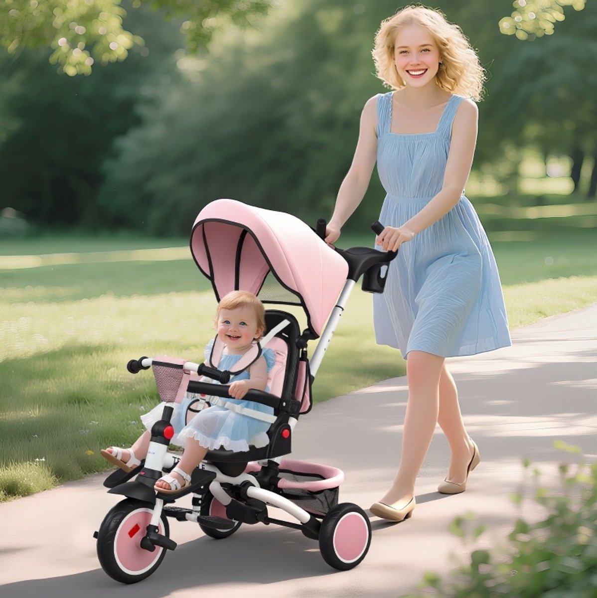 COVREO Kinderdreirad buggy 111,5 x 52 x 98 cm, pink, kunststof, 6-in-1
