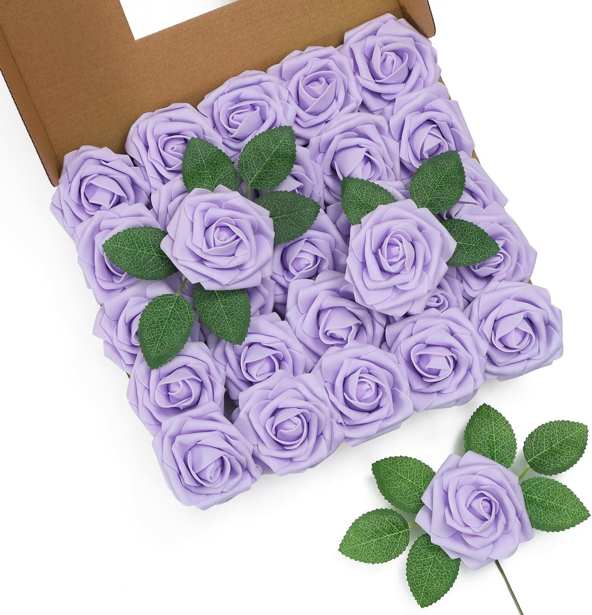 Kunstschuimrozen, 25 stuks, paars, voelt echt aan, voor bruidsboeketten, bloemstukken, bloemstukken, feestdecoraties, woondecoraties