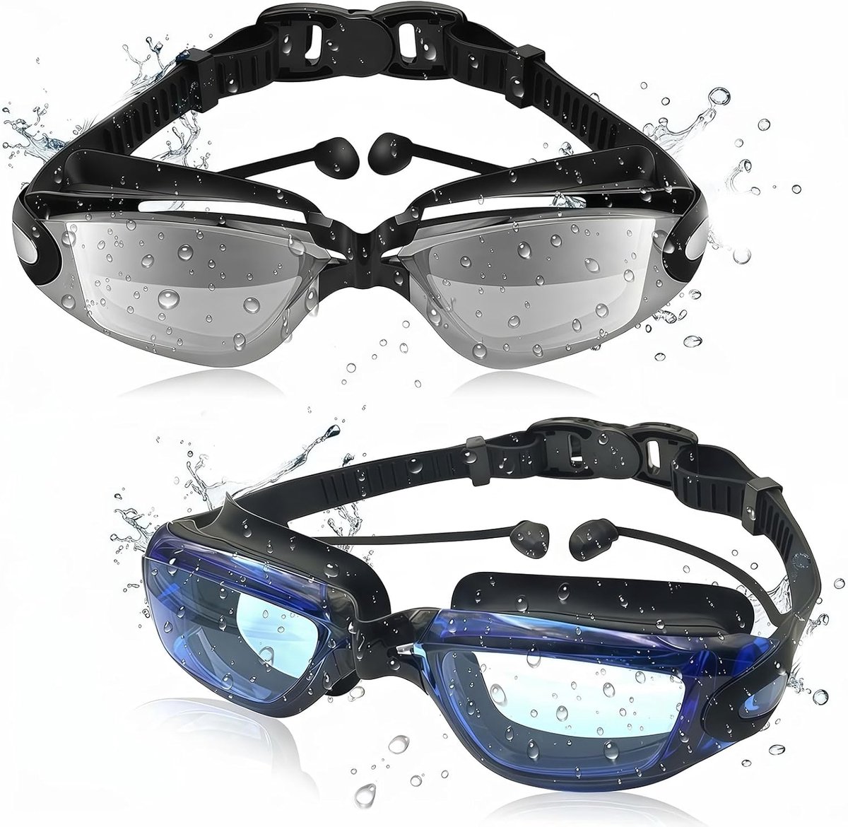 2-Pack Zwembril, Anti-Fog Zwembril, Lekvrije Bescherming, Volwassenen & Jongeren, Zwemaccessoires voor Heren, Dames en Kinderen, Duikbril met Neusbescherming