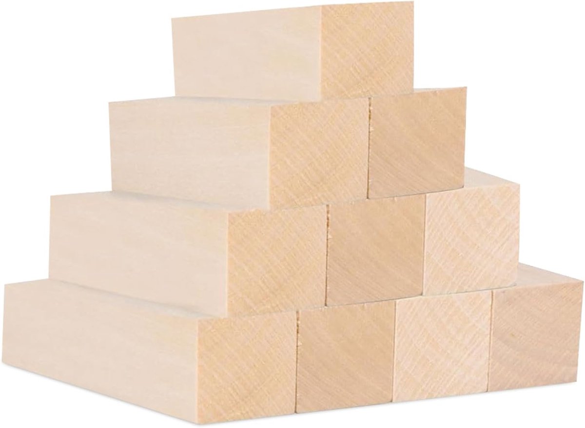 10 stuks lindehouten blokken om te snijden, 3,8 x 3,8 x 15 cm, snijwerk, onbehandeld, onbewerkte houten blokken om te snijden, voor volwassenen, doe-het-zelf knutselen, modellering
