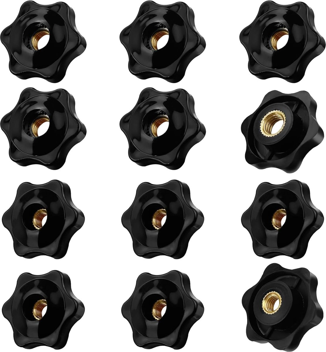 12 stuks stergreepmoeren, M6, M8 kartelschroef, vleugelmoer, stergreepschroef buitendiameter 32 mm, binnendraad klemknop, vleugelschroeven stervorm voor mechanisch, meubels, fitnessapparatuur