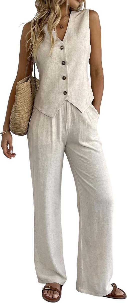 2-delige damesoutfits zomer vest pak sets wijde pijpen broek business casual vakantie werk sets