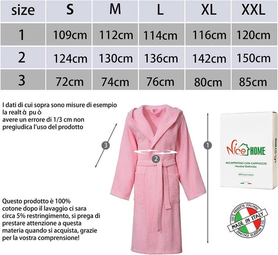 badjas voor dames en heren met capuchon, badstof van 100% katoen Oeko-Tex, zacht, absorberend, Italiaans design — afbeelding 4