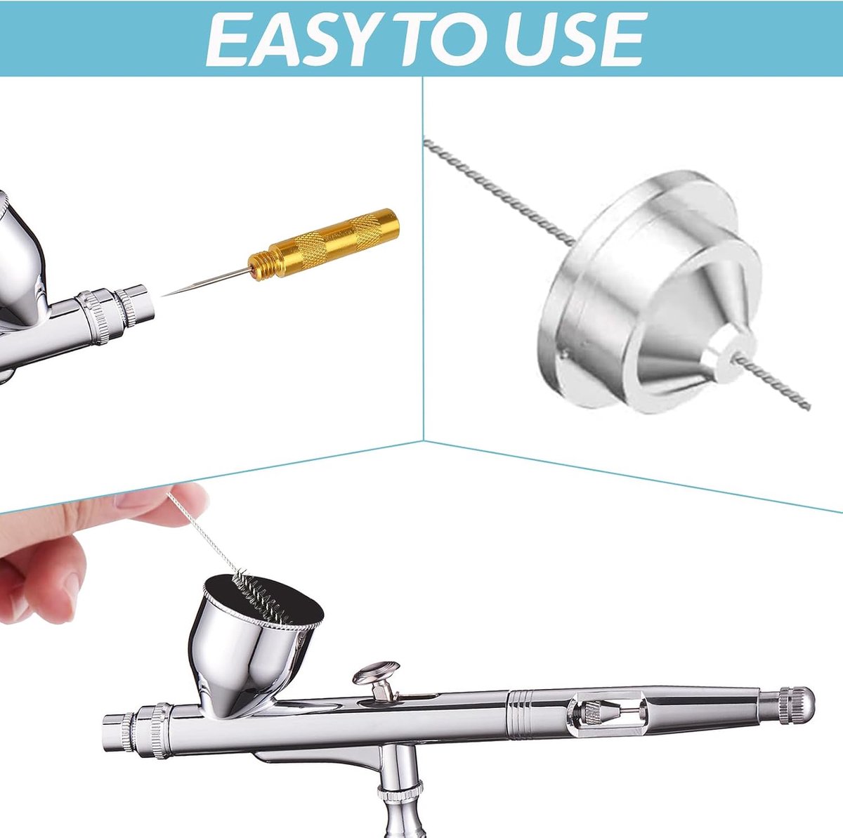11 stuks Airbrush Cleaner, Airbrush Reinigingsset Airbrush Spray Reiniging Reparatie Tool Kit Inclusief 1 Stuk Wasnaald 5 Stuks Reinigingsborstels 5 Stuks Reinigingsnaalden, Roestvrij Staal