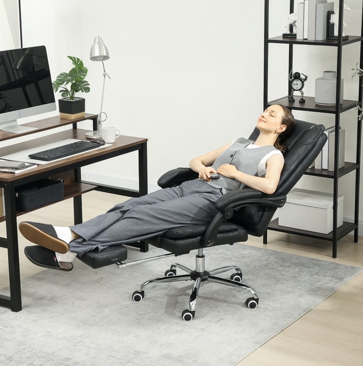 COVREO Bureaustoel met massagefunctie 64 x 70 x 118 cm zwart, polyester, voetsteun