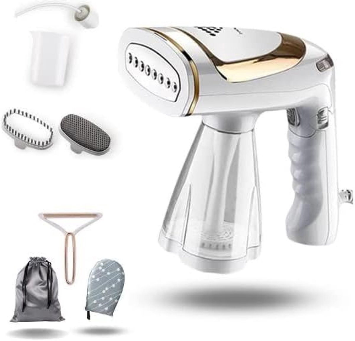 SnelShoppen - Garment Steamer Handstomer 1600W 250ML Inclusief Gratis Handschoen, Opbergzak, Pluisverwijderaar en Borstels - Voor Alle Stoffen, Kledin